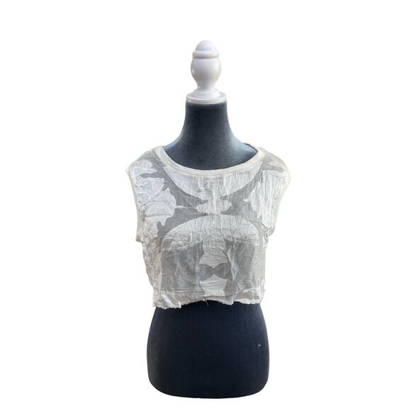 LOYD/FORD Palm Springs Sheer Ivory Cut Off Crop Top - Picture 1 of 9